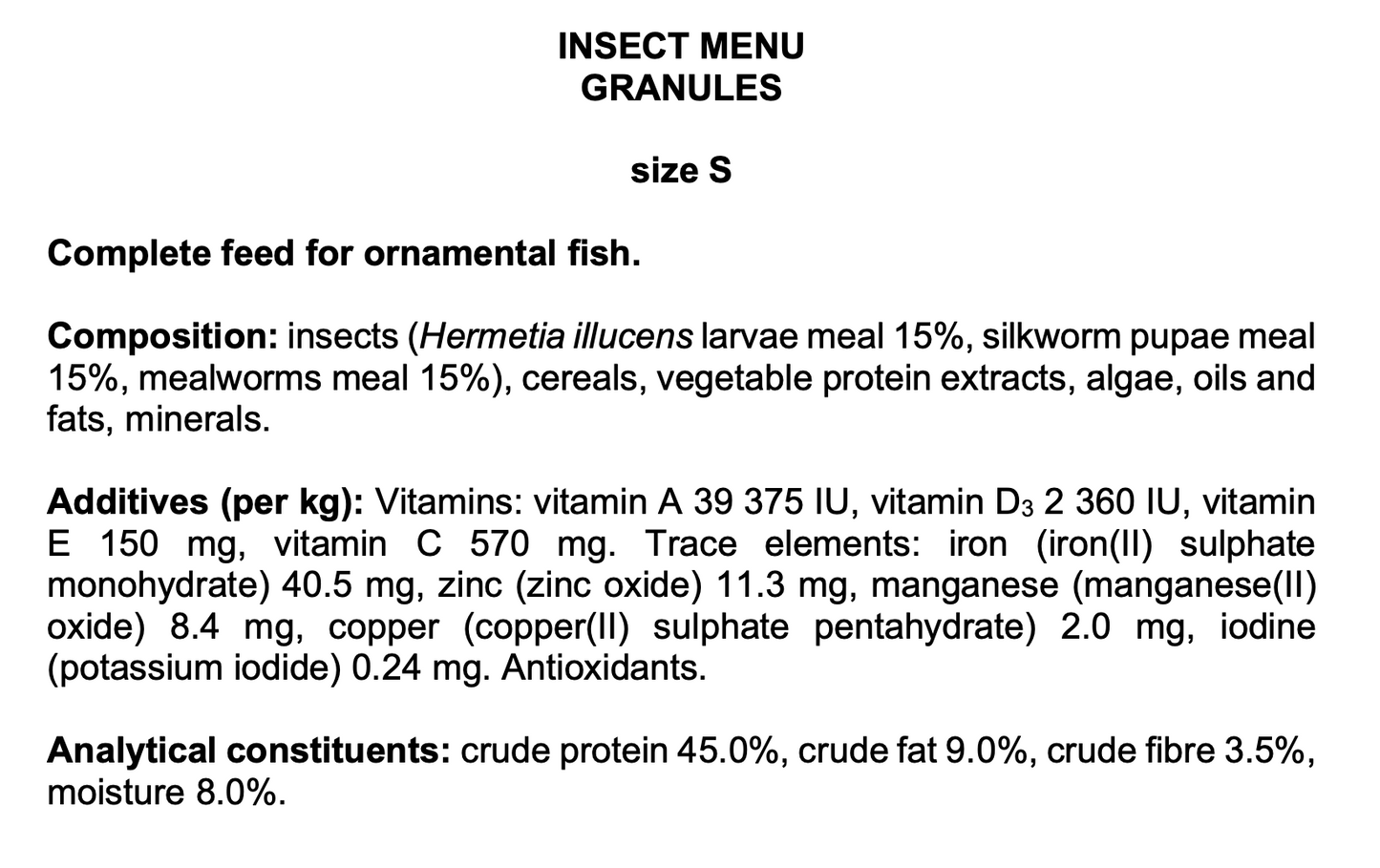 Tropical Insect Menu Granules S (4.8oz)