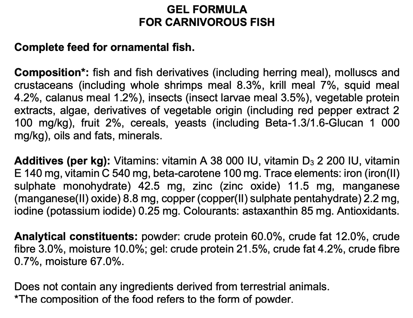 Tropical Gel Formula for Carnivorous Fish (1.8oz)
