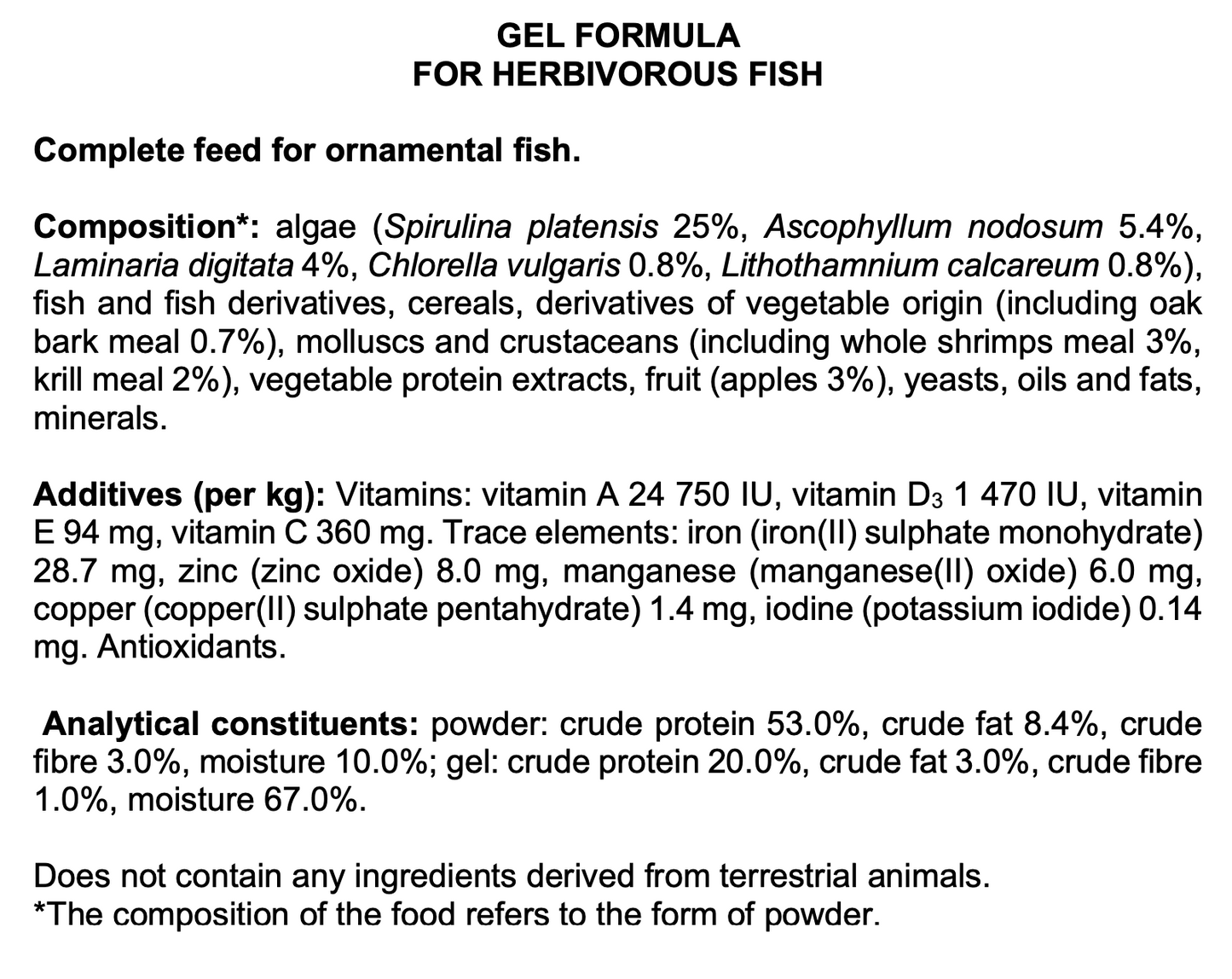 Tropical Gel Formula for Herbivorous Fish (1.8oz)